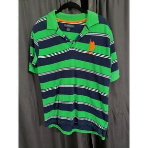 U.S. Polo Assn Boys XL 14/16 Green Navy Striped Polo Shirt Big Pony Logo